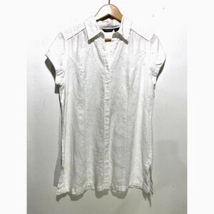 Autograph NY linen mini dress tunic cottage core embroidered romantic women L